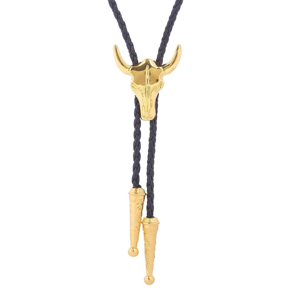 2128 Western Bolo Tie Vintage Cow Skull Design Bolo Tie Rodeo Leather